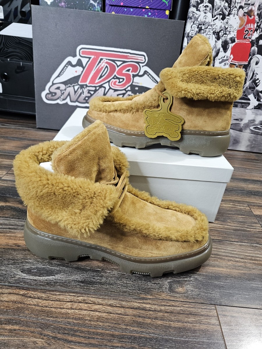 Size 12 US - Burberry Shearling Yellow Suede Fur Creeper Boots