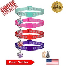 Safe Fashionable 4-Pack Cat Collars with Paw Pendant, Adjustable 6-9 inch