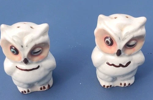 Shawnee Pottery Winking Owl Salt and Pepper Shakers 1940s Vintage 3 Inches Tall