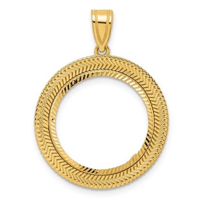 14k Yellow Gold Diamond Cut Layered with 18.0mm Prong Coin Bezel Pendant