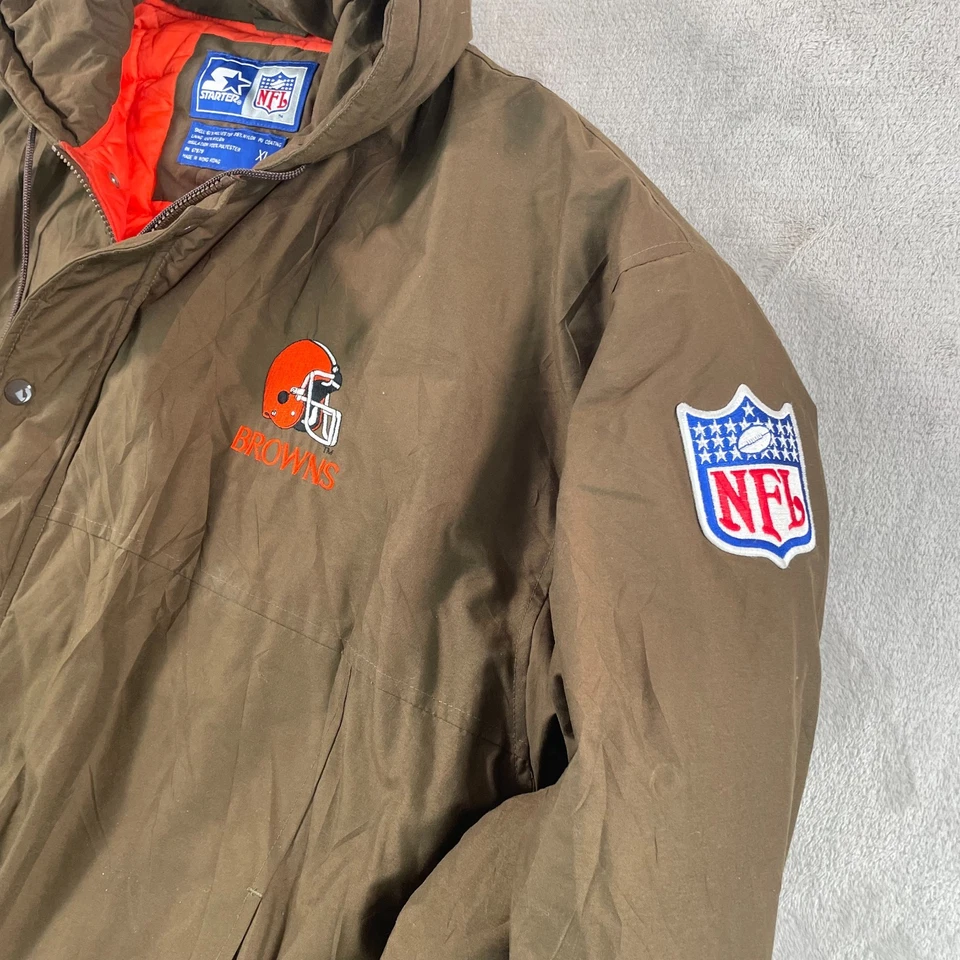 Chaqueta acolchada retro de fútbol americano con capucha de colección de los 90 Cleveland Browns NFL para hombre XL Foto 4 de 4