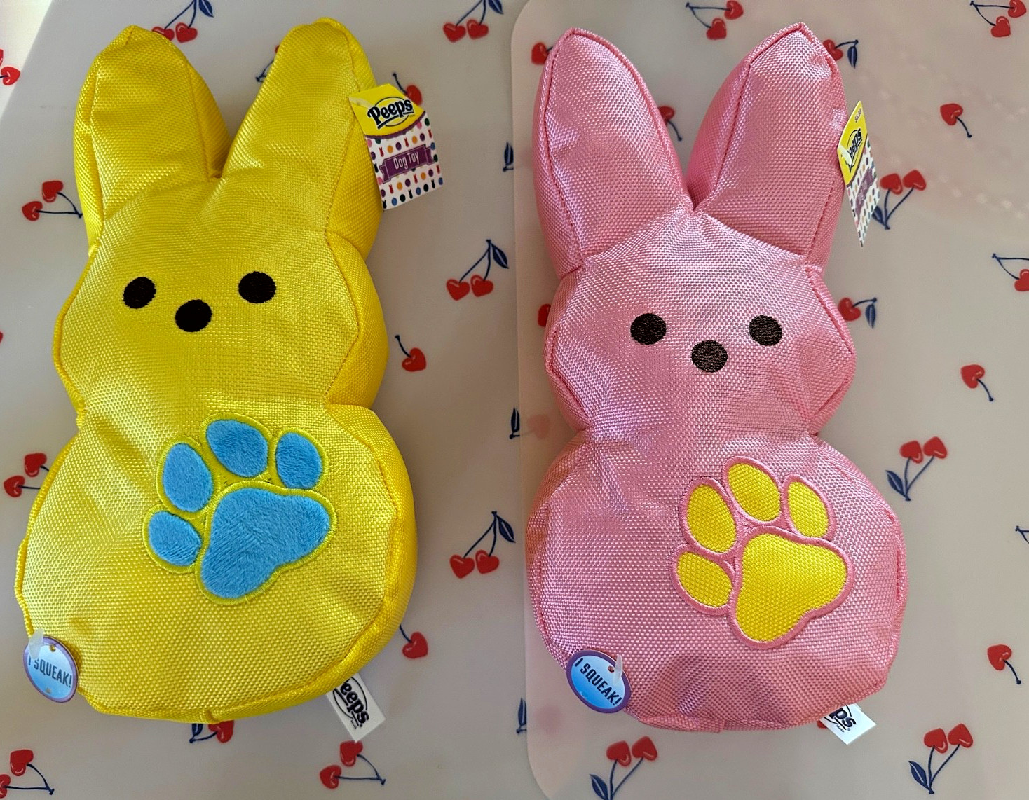 PEEPS DANDEE EASTER DOG TOYS, 2 heavy FABRIC Bunnies PINK & 