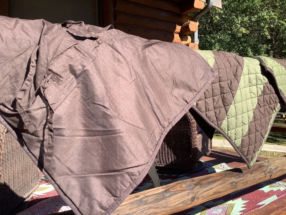 Juego de 4 fundas europeas Pottery Barn Kids verde chocolate marrón rugby rayas Foto 4 de 4