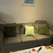 IKEA Grey Sofa 4-Seater Blended Fabric with Cushions 218cm Wide