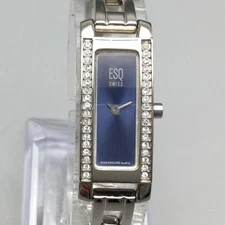 ESQ Movado Swiss Tank Womens Watch 14mm Blue Dial Crystal New Battery 6"