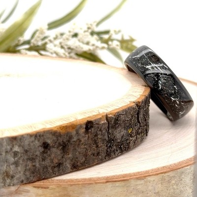 8mm Black Tungsten Christmas Ring with Silver Glitter Inlay Elegant Promise Band