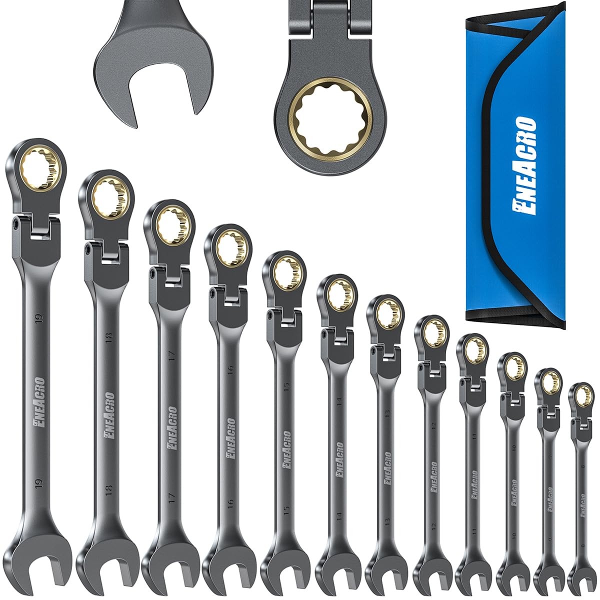 Set Chiavi Combinate ENEACRO 12 Pezzi Metriche 6-19mm con Roll-up Pouch