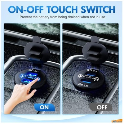 Touch Switch Car Outlet Charger - Dual USB PD Type C 12V 24V