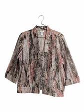Chico's Linen Blend Lightweight Open-Front Jacket Size L Pleated Earth Tones