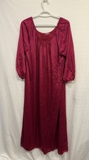 Lorraine Burgundy Long Vintage Gown Nylon Long Sleeve Nightgown No Size Tags