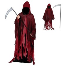 Halloween Hooded Cloak with Scythe for Adult Medieval - Wizard Robe Cloak Red