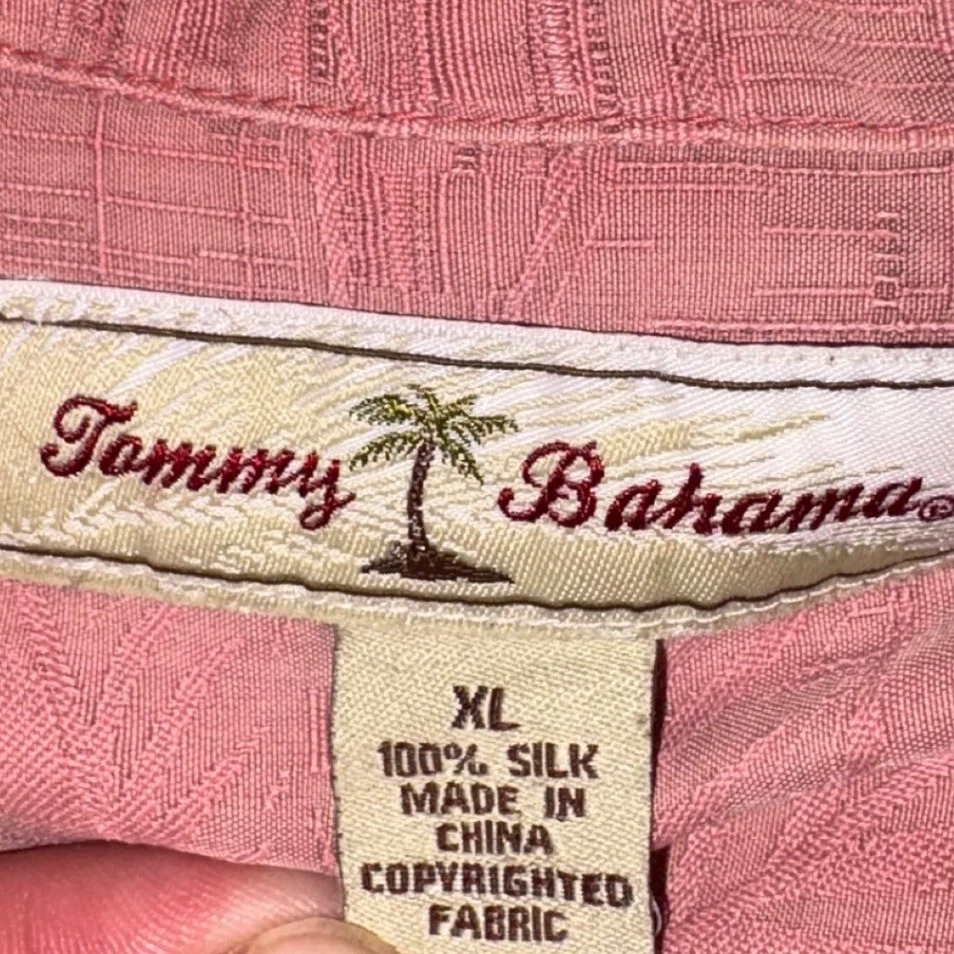 Camisa de campamento Tommy Bahama XL seda rosa coral manga corta botón delantero resort Foto 3 de 4