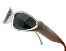 Silver Frame Dark Black Lens Sunglasses Wrap Around Street Trendy Wear Lentes