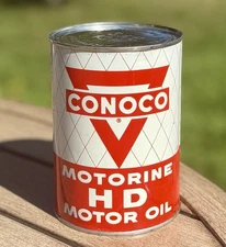 Rare Vintage NOS Conoco Motorine HD Motor Oil Can Quart FULL