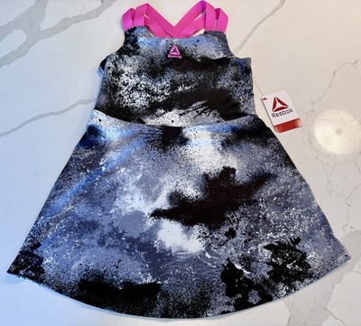 Reebok Girls Dress 5T Black Pink Athletic Skater Dress Crossback Toddler NW