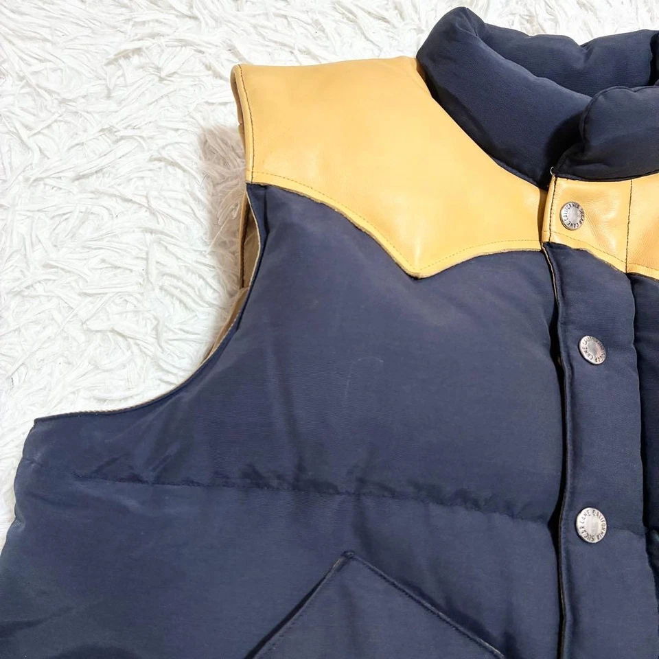 SUGAR CANE Leather Yoke Western Down Vest SC12340 Navy Beige M F/S - Image 4 of 4