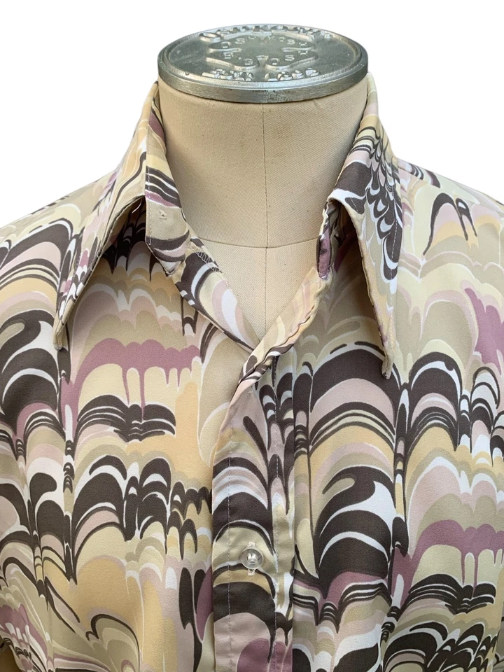 ANDY NEW YORK Vintage mid-70s Men's LS Polyester Disco Shirt - Sz L - Image 3 of 4