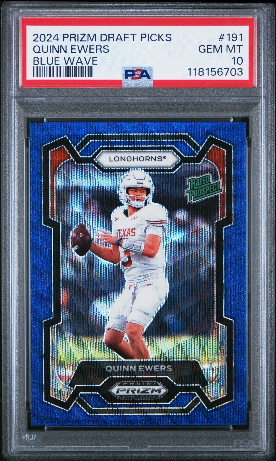 2024 PANINI PRIZM DRAFT PICKS BLUE WAVE #191 QUINN EWERS 226/249 PSA 10