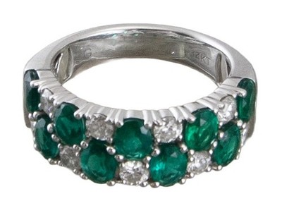 Geladener Smaragd und Diamant 14kt SG Weißgold Ring Cocktailring