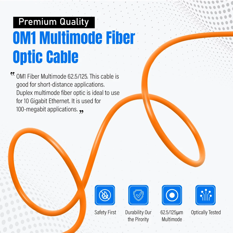 OM1 LC to LC Fiber Optic Patch Cable 62.5/125 Multimode Duplex Orange SC ST 1M - Image 3 of 4