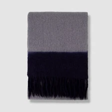 $365 Isabel Marant Women's Gray Alpaca Two-Tone Logo Fringe Firny Scarf