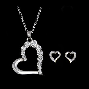 Gran corazón Collar Conjunto Aretes Plata//Blanco Oro Plateado Mujer Regalo