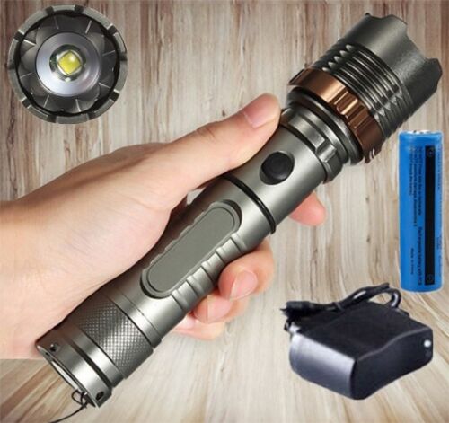 Rechargeable 9900000Lumen LED Flashlight Tactical Police Super Bright Torch Zoom - Picture 3 of 23