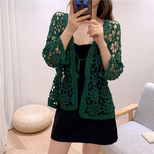 Women Lace Crochet Shrug Cardigan Top Jacket Hollow Knitted 3/4 Sleeve Shawl - Picture 3 of 31