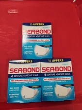 New Sea-Bond Denture Adhesive seals UPPERS 15 ct ( 3 boxes ) Free Ship