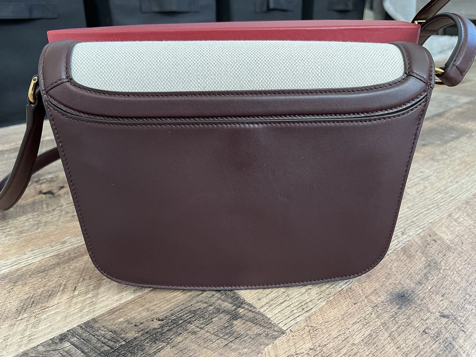 Nuevo Bolso Bandolera SALVATORE FERRAGAMO TRAPECIO MARRÓN CUERO/lino Marfil $2990 Foto 4 de 4