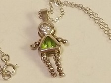 Necklace Girl Birthstone Peridot 925 Sterling Silver August Baby Child 24" Chain