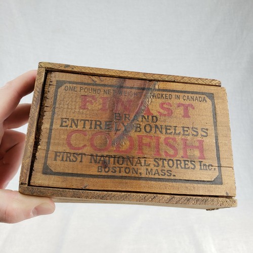 Antique Vintage Wooden Finger Jointed Codfish Boxes Primitive Gorton & Finast - Picture 4 of 12