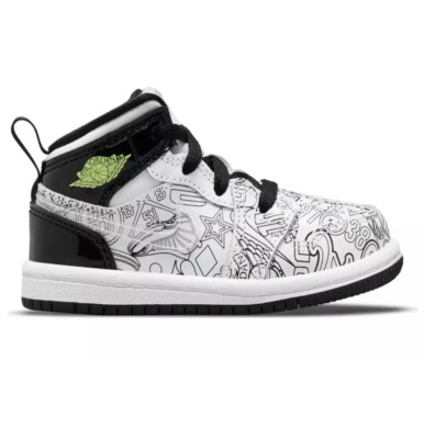 Nike Toddler Jordan 1 Mid (TD) White-Black-Volt Grey SZ 4c [DC4097-100]