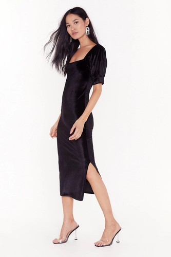 Nasty gal black velvet puff sleeve square neck dress size UK 6 RRP £25 - Picture 3 of 6