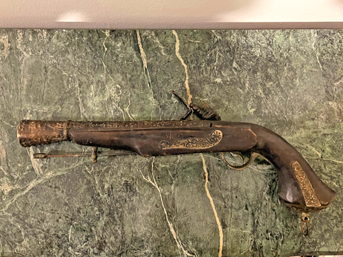 Rare Antique intricate crafted Pistol,Brass Metal/wood, Historical- Museum Piece - Foto 19 di 23