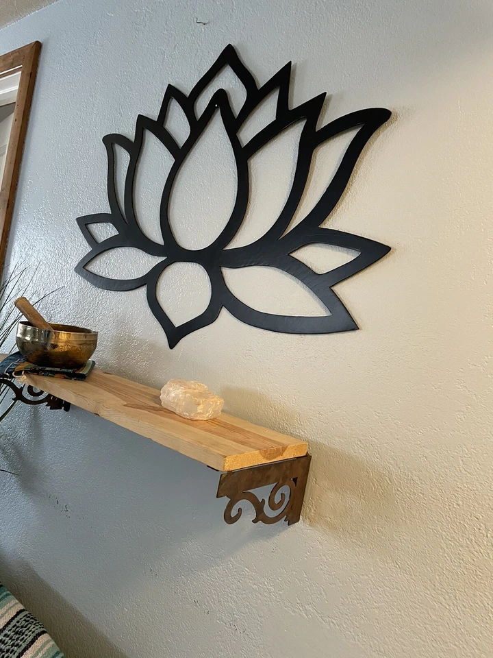 Arte de pared grande con flor de loto de 32 pulgadas decoración de loto de metal sala zen de yoga Foto 3 de 4