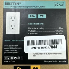 Bestten 20A TR Decorator Receptacle Outlet White Color (Model USP-20T-B-10P)