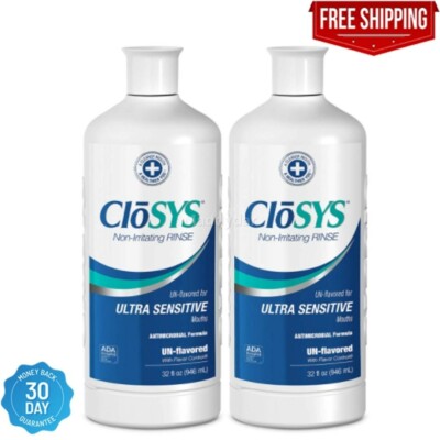2pack CloSYS Ultra Sensitive Mouthwash, Unflavored, Alcohol Free, Dye Free, 32oz