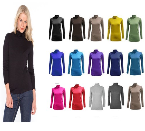 LADIES LONG SLEEVE PLAIN POLO NECK ROLL 
