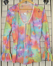 Vintage Top Pool Cover Up Size S/M 70s Butterfly Paradise Velvet Trim Made USA