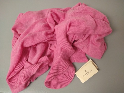 NWT Classic Cashmere Brand Long Ruffle Cashmere Wrap Women's Pink O/S Nepal - Picture 2 of 7