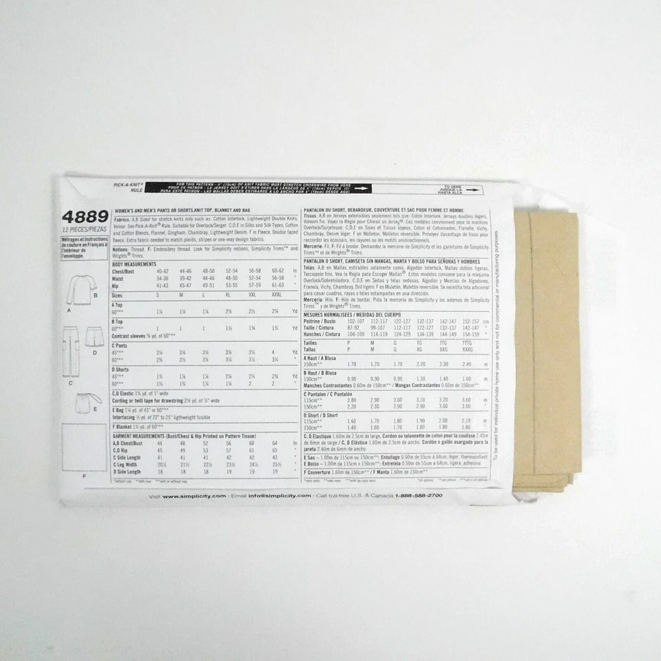 Simplicity 4889 Unisex Sleepwear Pants Shorts Top Pattern Size S-L Uncut Raglan - Image 4 of 4