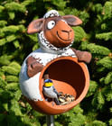 Ceramic Garden Decor Bird Feeder Sheep Lawn stake Outdoor statue H19cm Midene