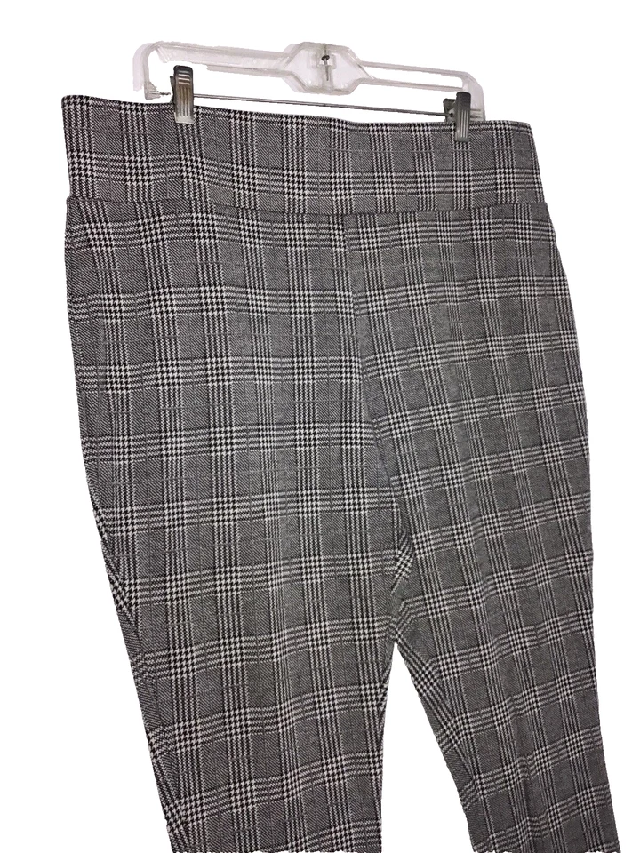 Calça de tornozelo feminina Tahari XXL malha elástica preta branca xadrez cintura alta - Imagem 3 de 4