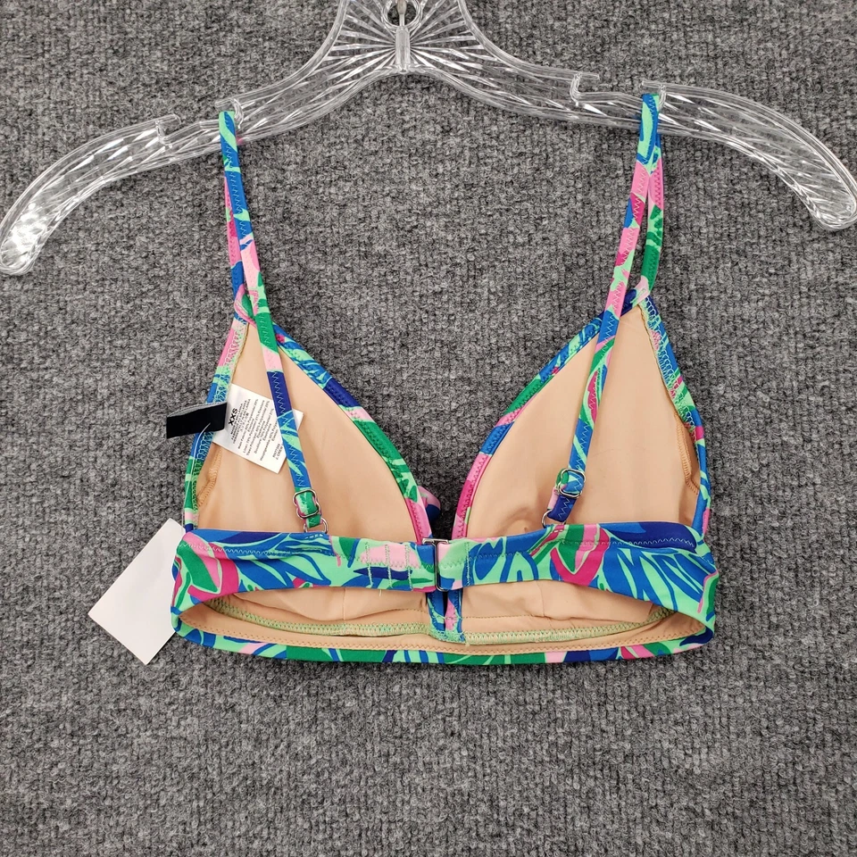 全新 J Crew 比基尼上衣 女式 2XS XXS 粉红色花卉 V 领加厚泳装 沙滩 — 第 2/4 张图片