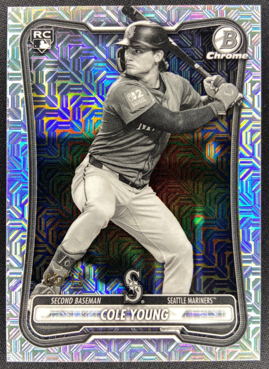 2026 Bowman Chrome - Cole Young RC Black & White Mojo Refractor Numbered /15!!! view 2