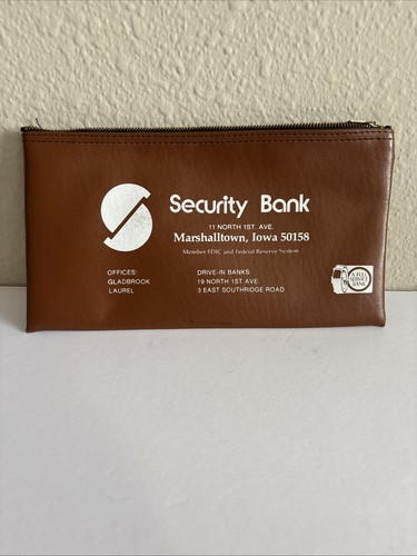 Zipper Bank Deposit Bag Security Bank Marshalltown Iowa