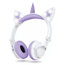 LED Light-Up Unicorn Headphones   Bluetooth Wireless  Wired Kids Gamer Gift   
