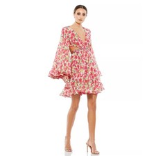 Ieena for Mac Duggal Floral Cut Out Bell Sleeve Mini Dress SZ 2 Style #9158