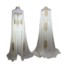 Vintage Y2K Ivory Gold Cape Gown, Goddess Wedding Prom Formal Dress